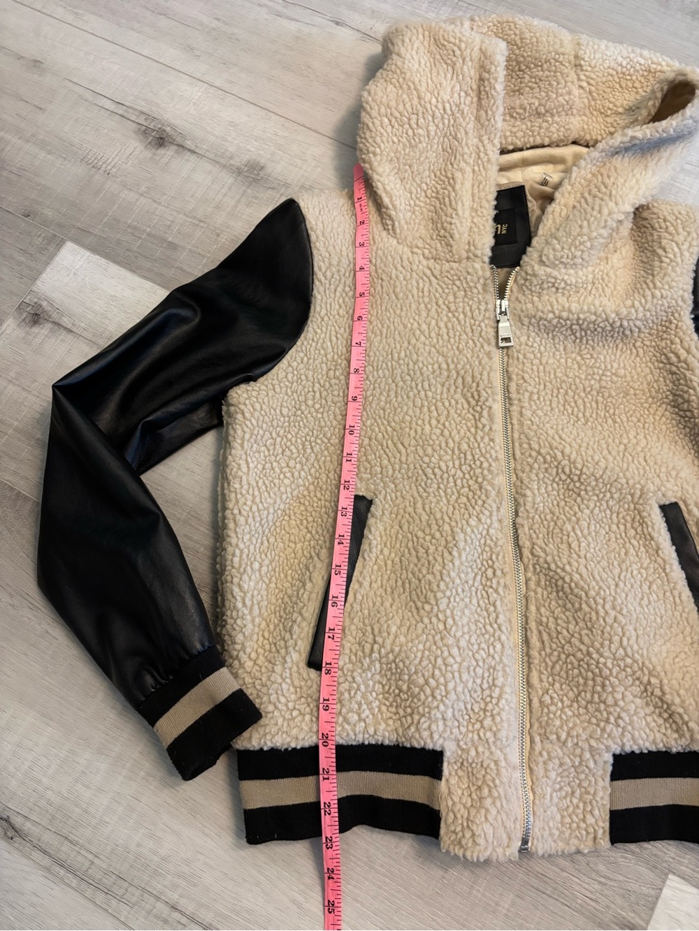 Steve Madden Sherpa Faux Leather Sleeve Hooded Jacket Small - Picture 9 of 11